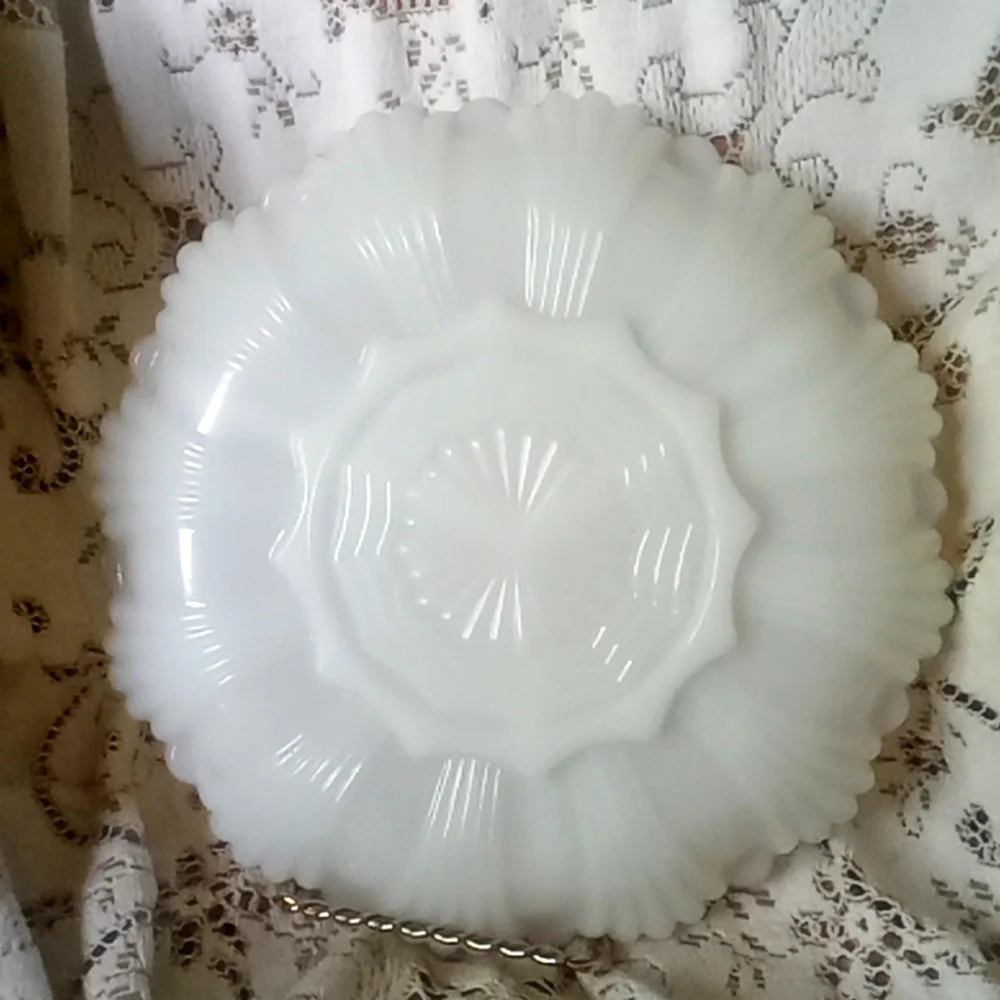 Vintage Anchor Hocking milk glass relish dish 1950's